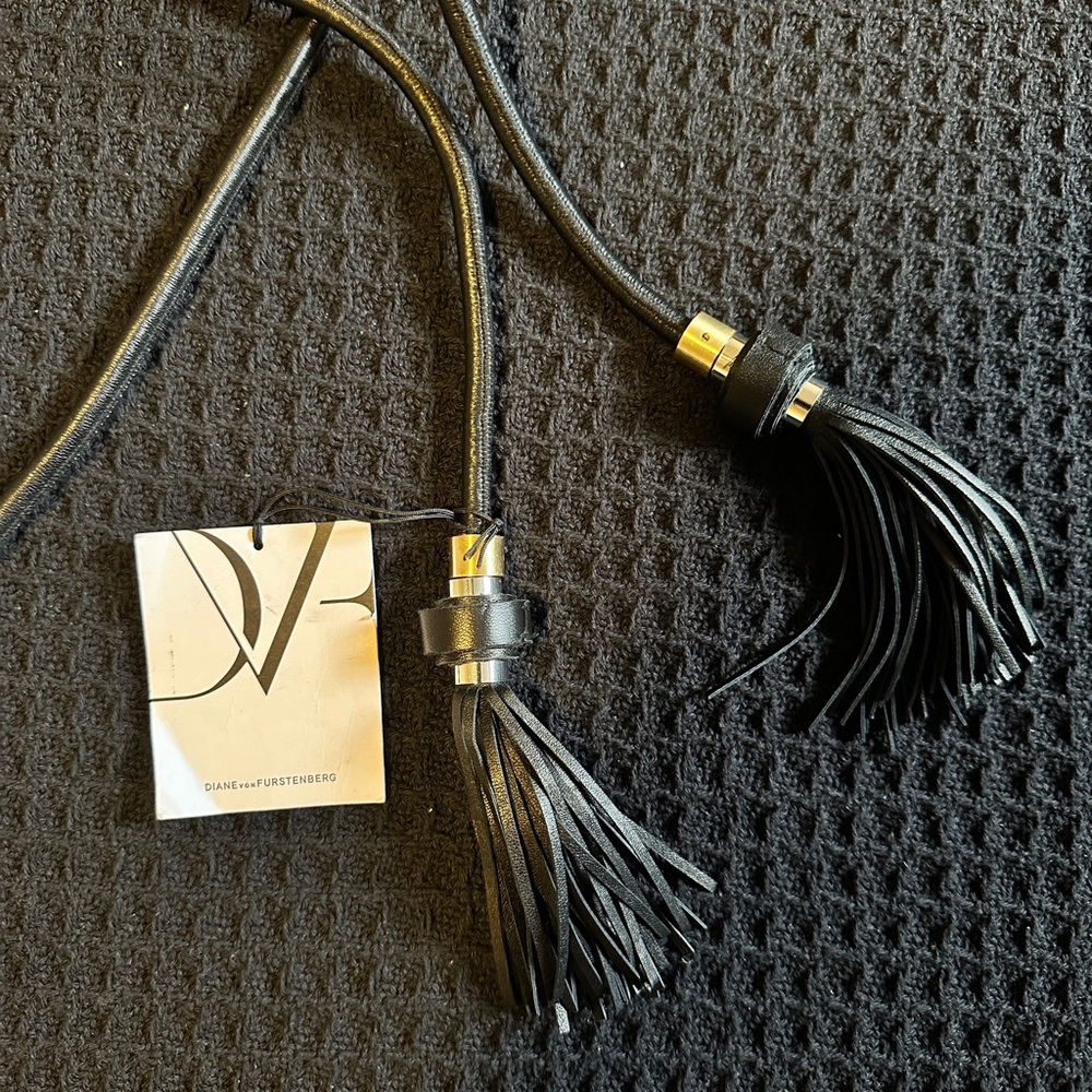 NWT DVF Diane Von Furstenberg Womens Black Tassel Belt size M/L